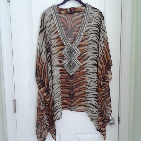 Animal print beaded swim cover-up tunic - Picture 1 of 8